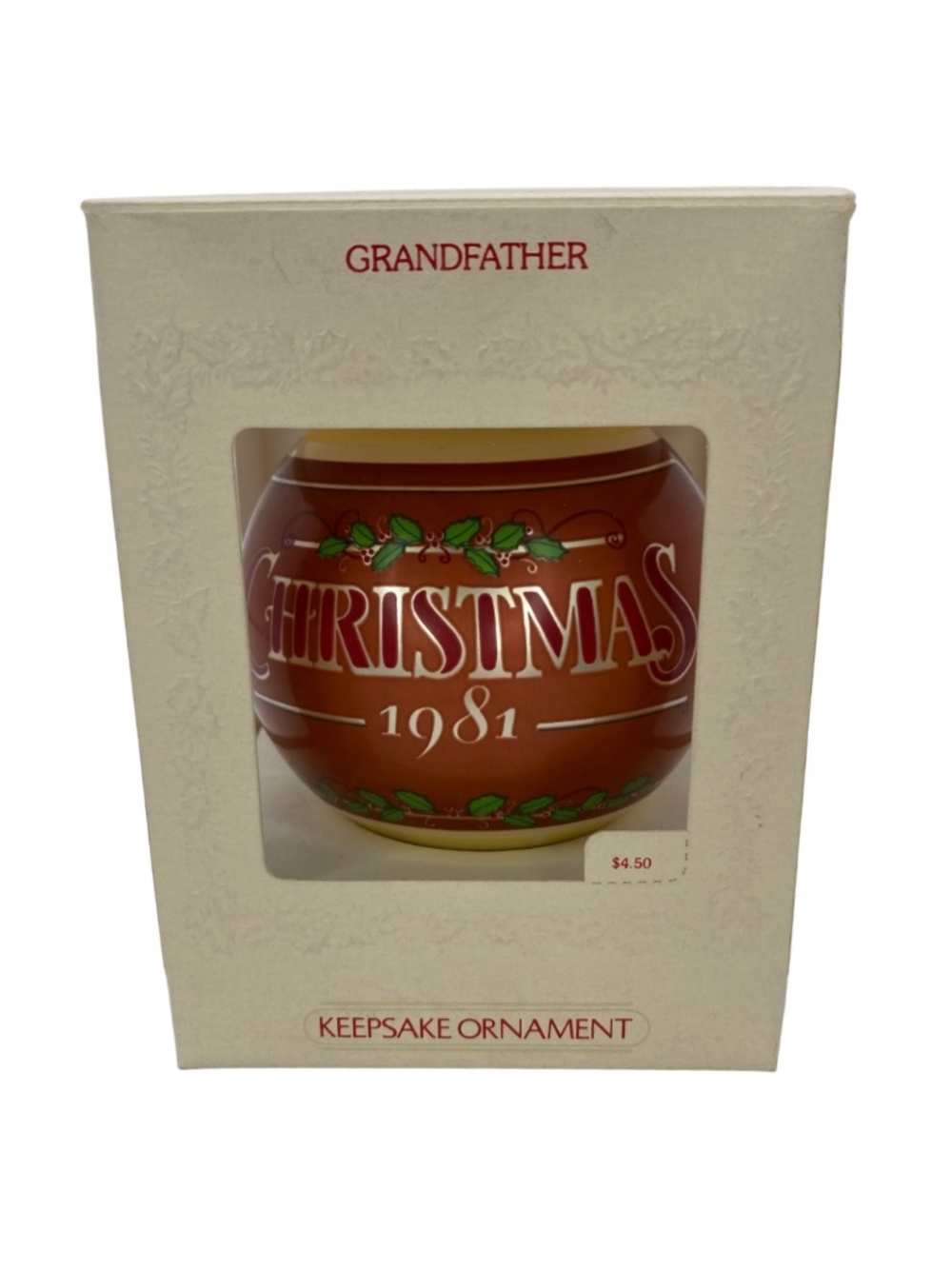Vintage Hallmark Ornament for Grandfather Glass Ball Christmas Keepsake 1981 NEW